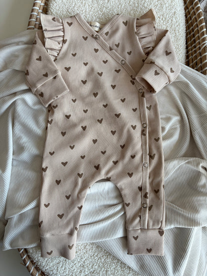 Meisjes boxpakje Zoe hartjesprint beige