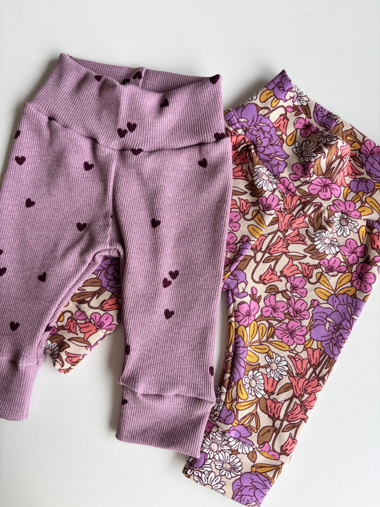 Meisjes newborn broekje Liva bloemprint paars roze