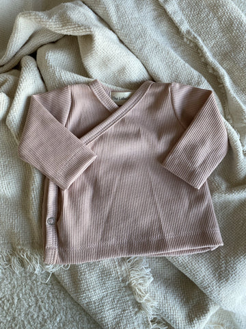 Meisjes overslagshirtje ribstof blush roze