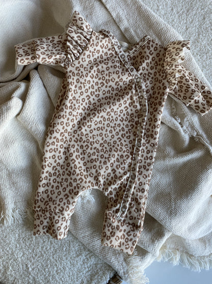 Meisjes boxpakje panterprint Kate beige ribstof