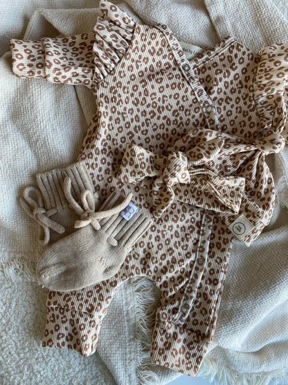 Meisjes boxpakje panterprint Kate beige ribstof