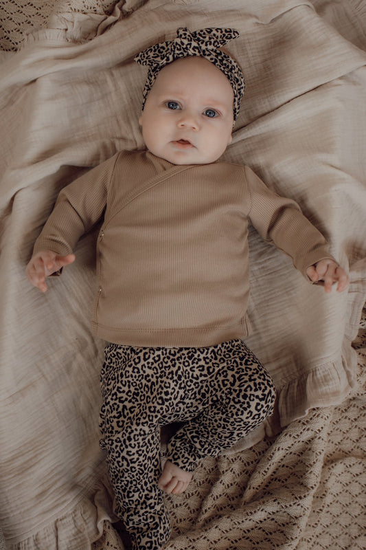 Uniseks overslagshirtje ribstof zand