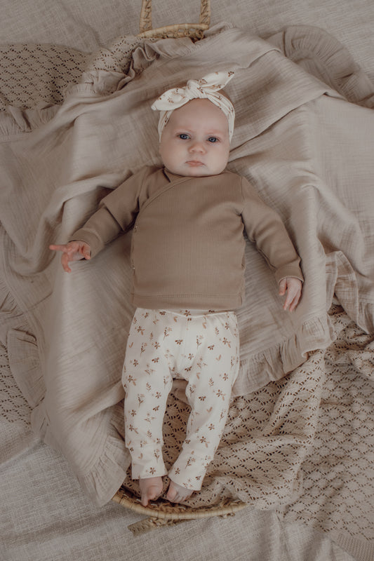 Uniseks overslagshirtje ribstof zand