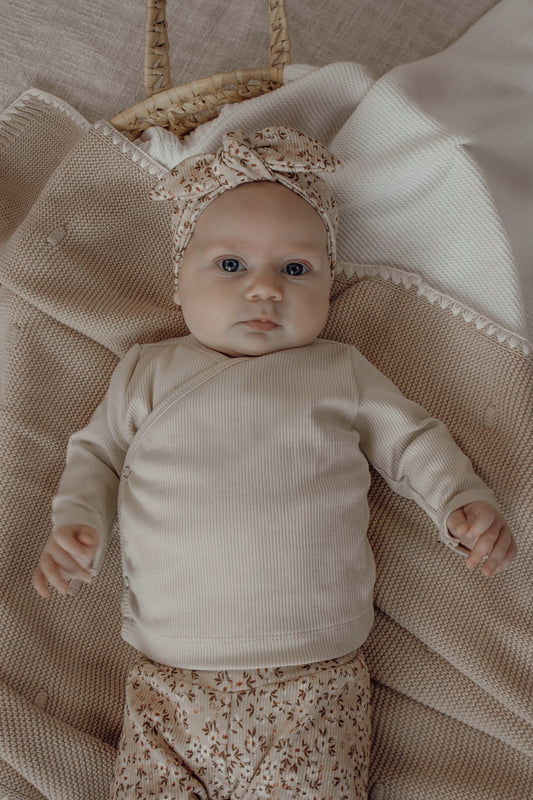 Uniseks overslagshirtje ribstof beige