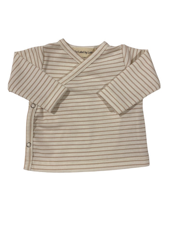 Uniseks overslagshirtje Jip streepjes beige/offwhite
