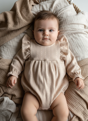 Playsuit/Romper met ruffle en ajour werkje beige